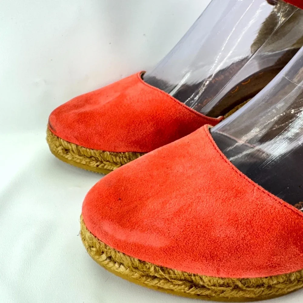 Gaimo Espadrilles Wedge Sandals Womens Size 38 Coral Suede Slingback Ankle Strap
